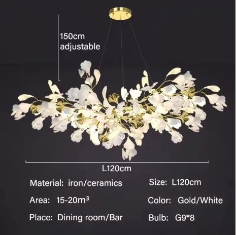 Luxury Ginkgo LED Chandelier Lustre Pendant Light for Living Dining Room Hotel Bar Hanging Fixture Decor