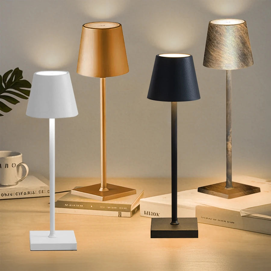 LED Desk Lamp USB Rechargeable Wireless Touch 3-Color Desktop Night Light for Bar Restaurant Creative Ambient Decor