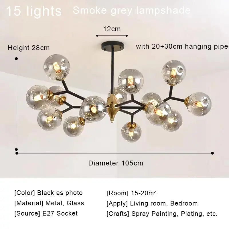 Nordic Glass Ball Modern LED Ceiling Chandelier Pendant Light for Living Room, Bedroom & Kitchen
