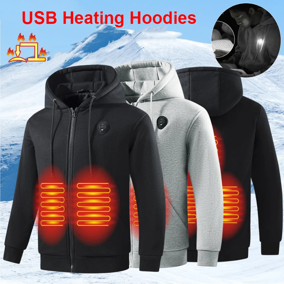 USB Heating Hoodie Jacket for Men - 5-Zone Electric Heated Zippered Hoodie, Big Size up to 5XL for Autumn and Winter