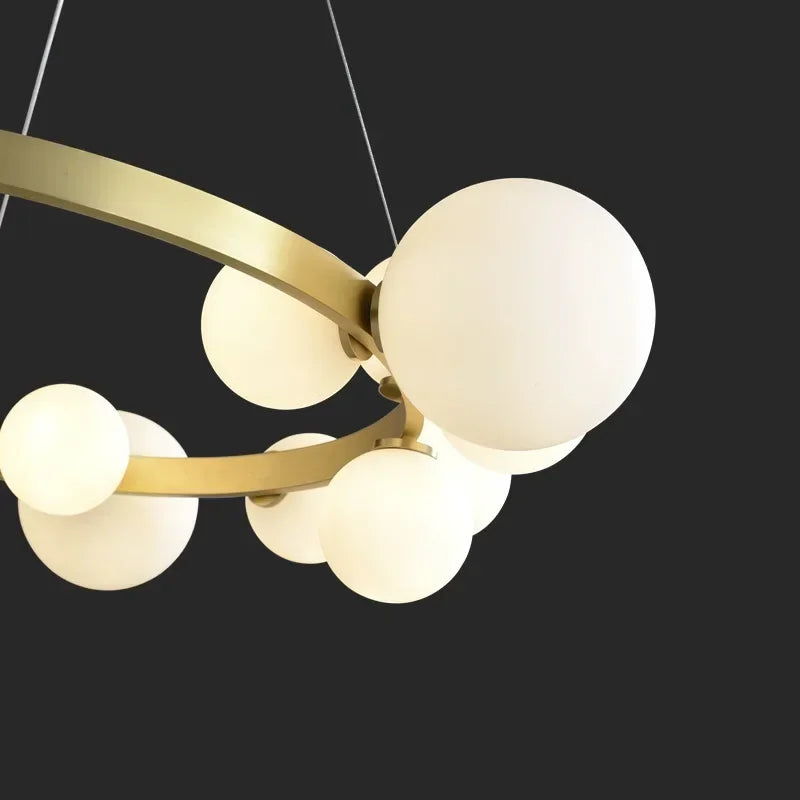 Clear White Glass Ball Chandelier, Adjustable Cord Suspension Lamp for Parlor Dining Room Bedroom with G9 Bulb
