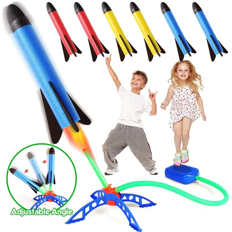 Kids Outdoor Foot Pump Rocket Launcher Air Powered Soaring Rocket Jump Game Children Toy Gift
