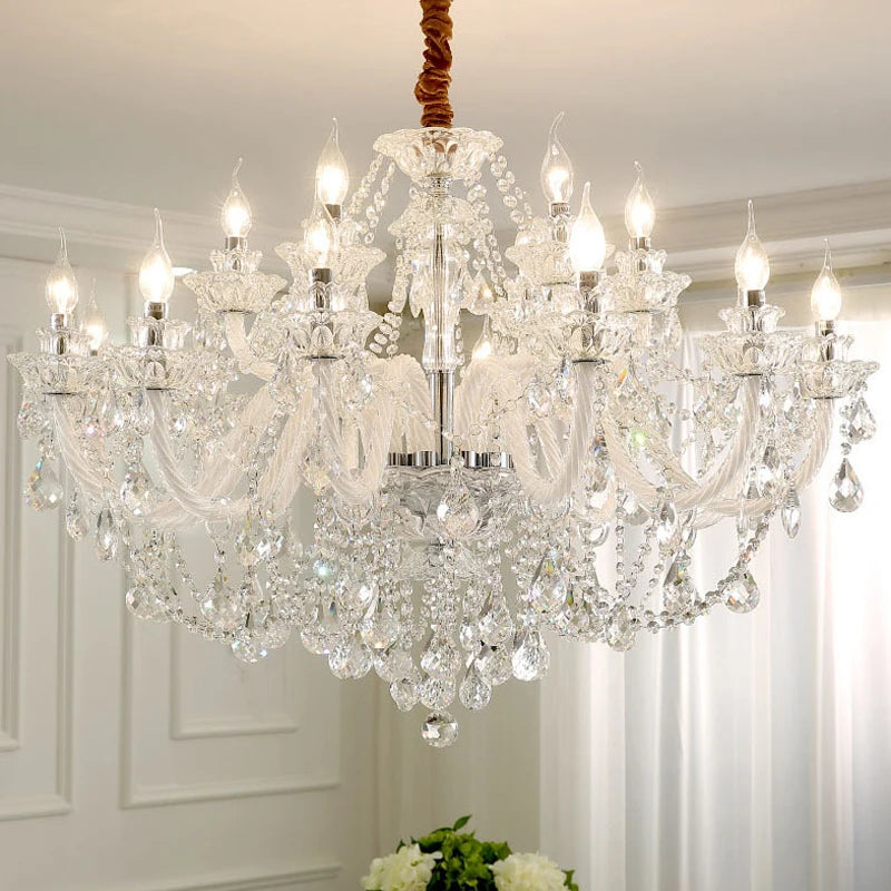 Luxury Home Crystal Chandelier Villa LED Ceiling Pendant Light for Living Room Hanging Fixture Decor