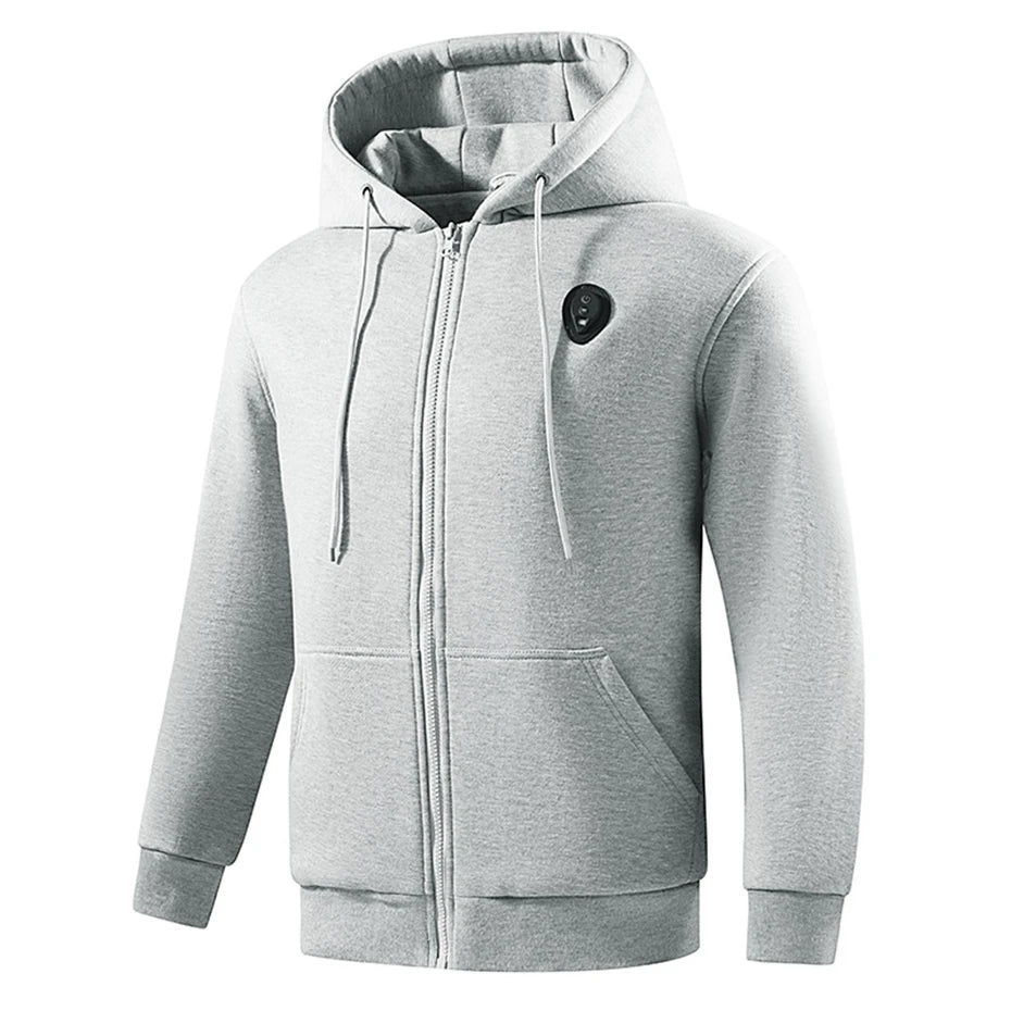 USB Heating Hoodie Jacket for Men - 5-Zone Electric Heated Zippered Hoodie, Big Size up to 5XL for Autumn and Winter