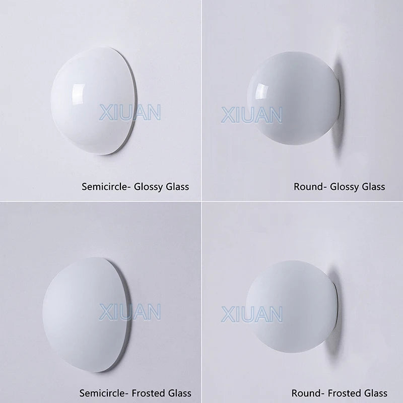Concealed Base Glass Wall Lamp - French Bauhaus Milky White Round Ball Light for Bedside & Bathroom Mirror