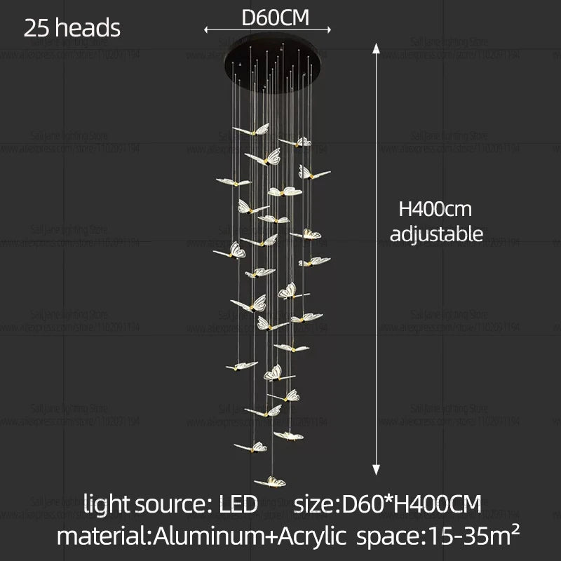 Modern Bird Chandelier Spiral Staircase Long Pendant Light for Living Room Villa Attic Dining Room