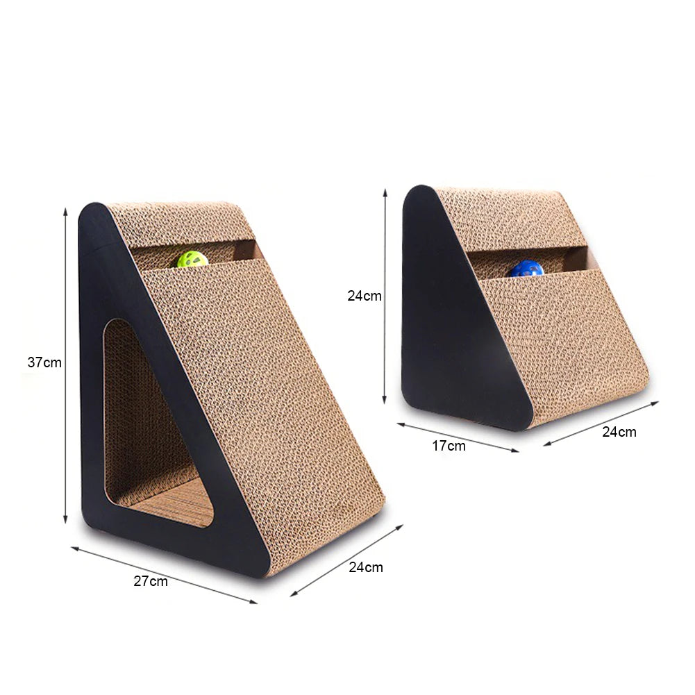 2 in 1 Cat Scratcher Cardboard Triangle with Spinning Balls Sturdy Anti-Scratch Cat Stress Relief Toy for Pets