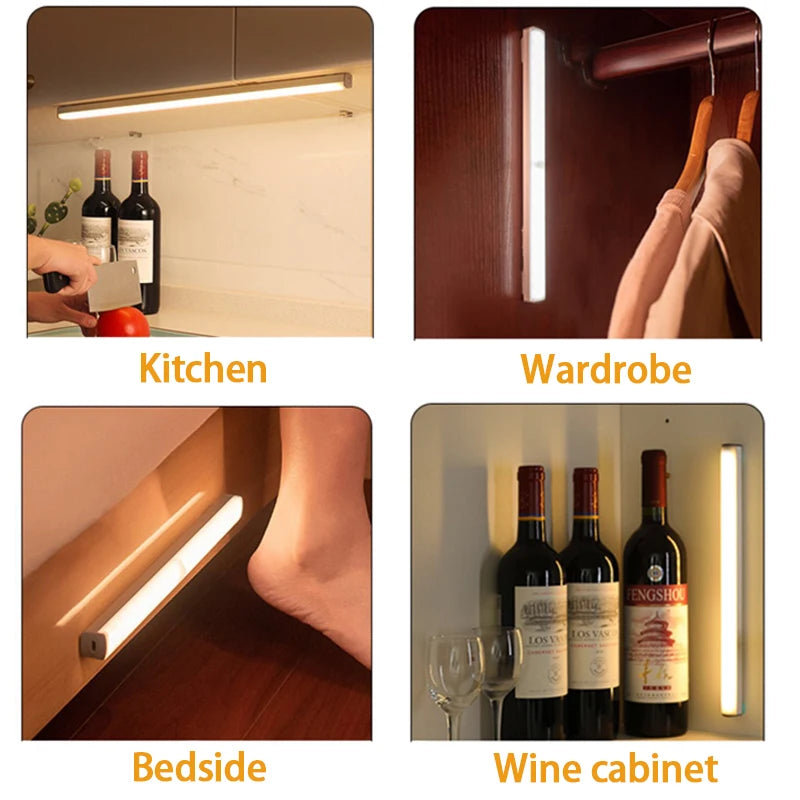 LED Motion Sensor Night Light Wireless Type-C Rechargeable Cabinet Wardrobe Lamp Staircase Backlight for Kitchen