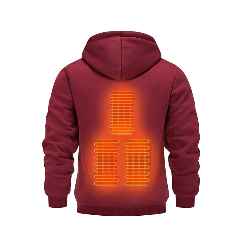 Men's USB Heated Jacket Winter Electric Heating Sweatshirt with Hood Warm Rechargeable Thermal Clothing for Outdoor Sports & Skiing