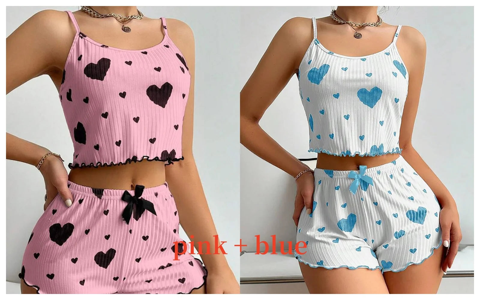 Women's Pajamas Set Sleepwear - White Short Tank Top and Shorts, Soft Breathable Casual Sleepwear with Print