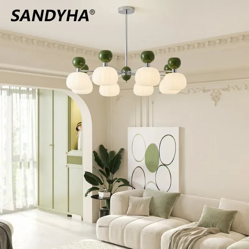 SANDYHA Elegant Modern Pumpkin Chandelier LED Lamp - Stylish Lighting Fixture for Living Room, Bedroom and Home Decor