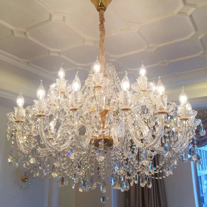 Luxury Home Crystal Chandelier Villa LED Ceiling Pendant Light for Living Room Hanging Fixture Decor