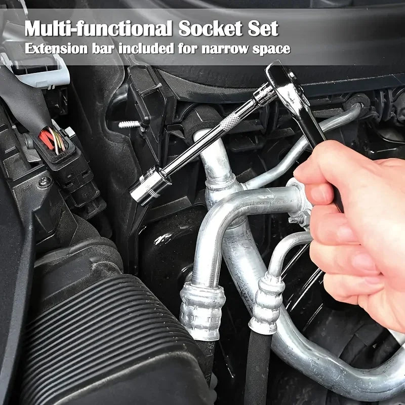 Family Mechanic Tool Kit for Auto Repair Household with Sockets Metric Hex Bit Socket Set Ratchet Wrench