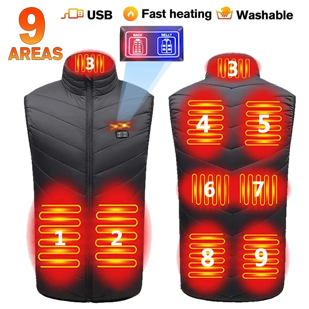 USB Self Heating Jacket for Men and Women Warm Vest Heated Coat Ski Camping Hiking Winter Cotton Clothing