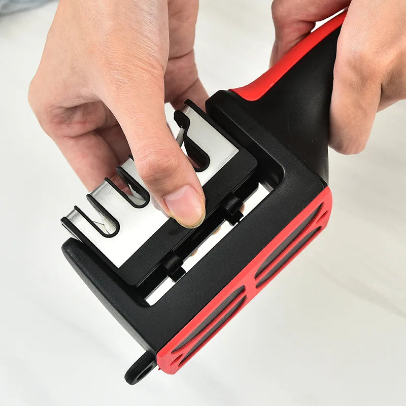 Kitchen 4-Stage Knife Sharpener Household Multi-Functional Hand-Held Three-Purpose Black Sharpening Stone