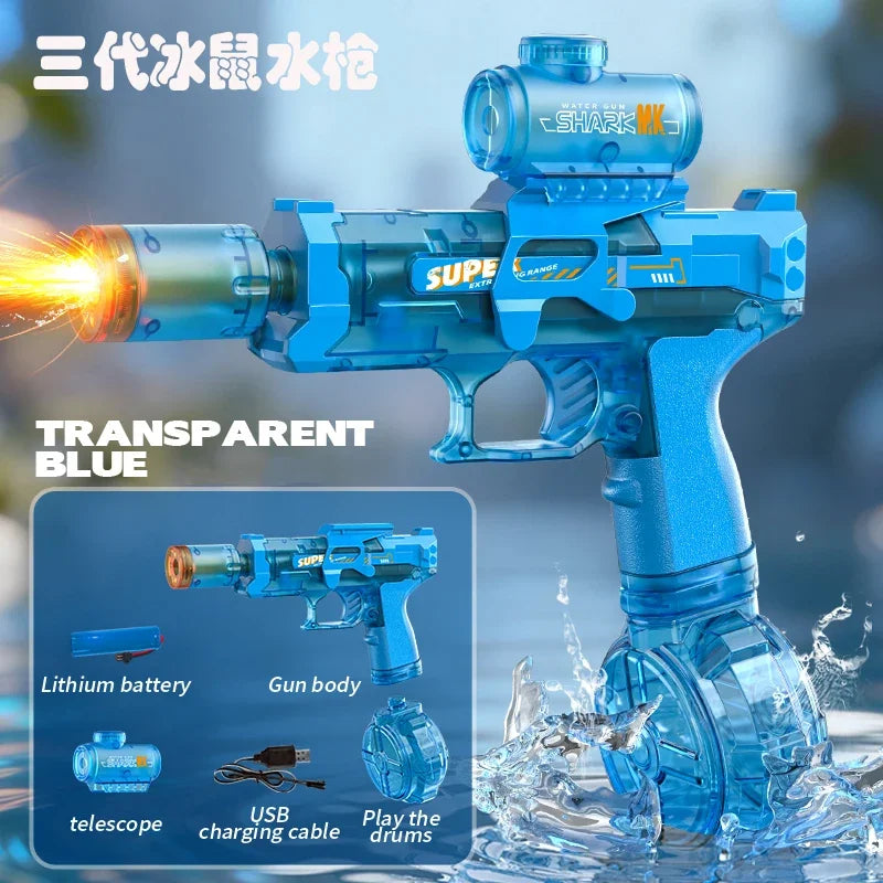 Electric Water Gun Toy with Simulated Firing and Recoil - Automatic Sensor Lights Water Pistol for Kids Summer Beach Play