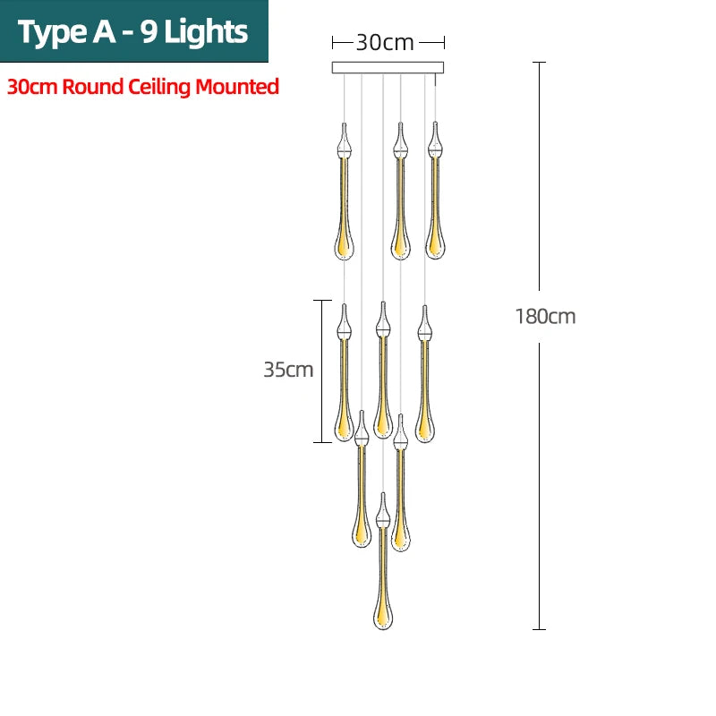 Nordic Luxury Crystal Water Drop LED Chandelier for Bedroom, Bedside & Bar