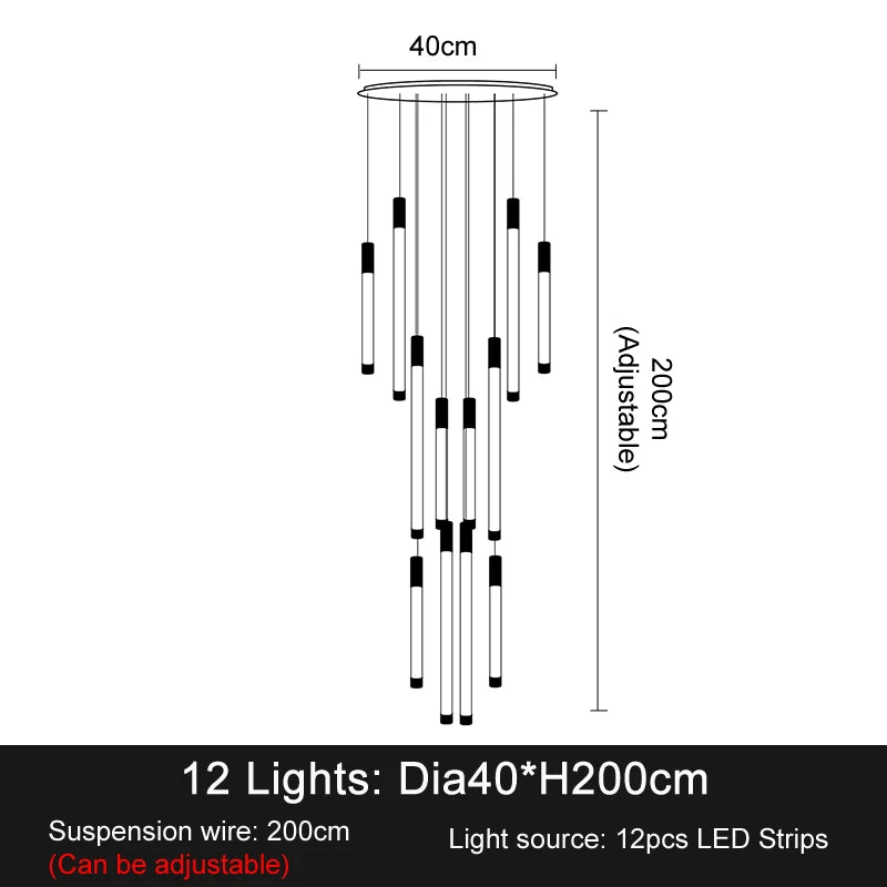 Modern Luxury LED Staircase Chandelier for Duplex, Attic, Living Room & Restaurant