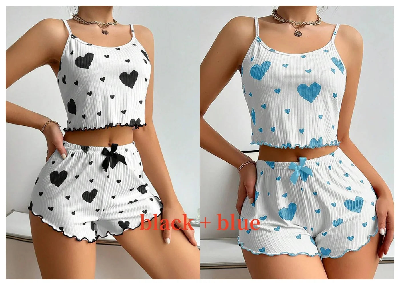 Women's Pajamas Set Sleepwear - White Short Tank Top and Shorts, Soft Breathable Casual Sleepwear with Print
