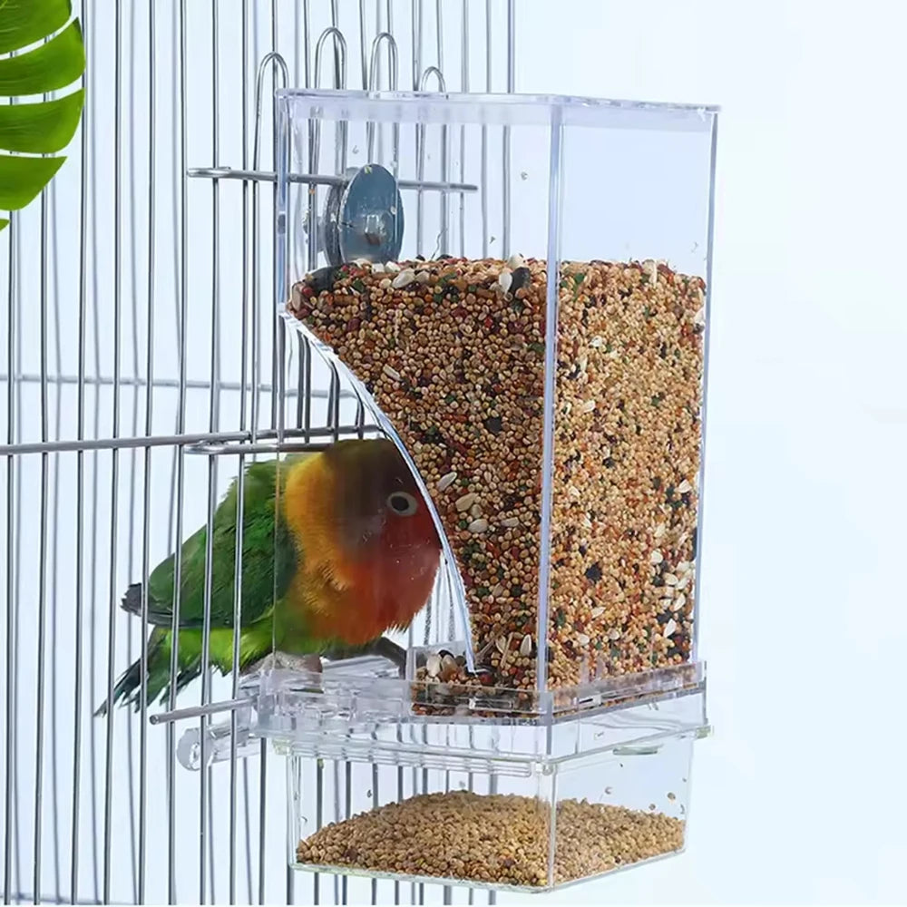 Parrot Feeder Anti-Spill Transparent Bird Food Box Clear Feeding Device for Parrots Durable Bird Feeder