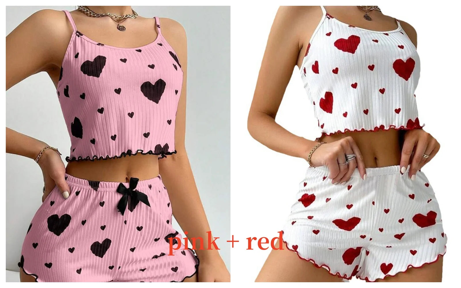 Women's Pajamas Set Sleepwear - White Short Tank Top and Shorts, Soft Breathable Casual Sleepwear with Print