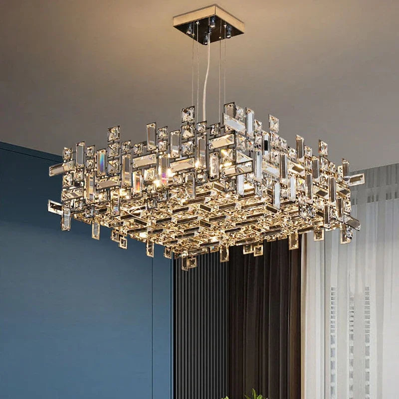 Luxury Chrome LED Crystal Chandelier for Home Villa Living & Dining Room Ceiling Pendant Lighting Fixture