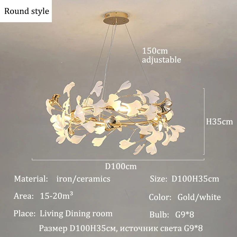 Modern Ceramic Chandelier Ginkgo Biloba Design for Home Villa Living Room Pendant Lamp Hanging Fixture