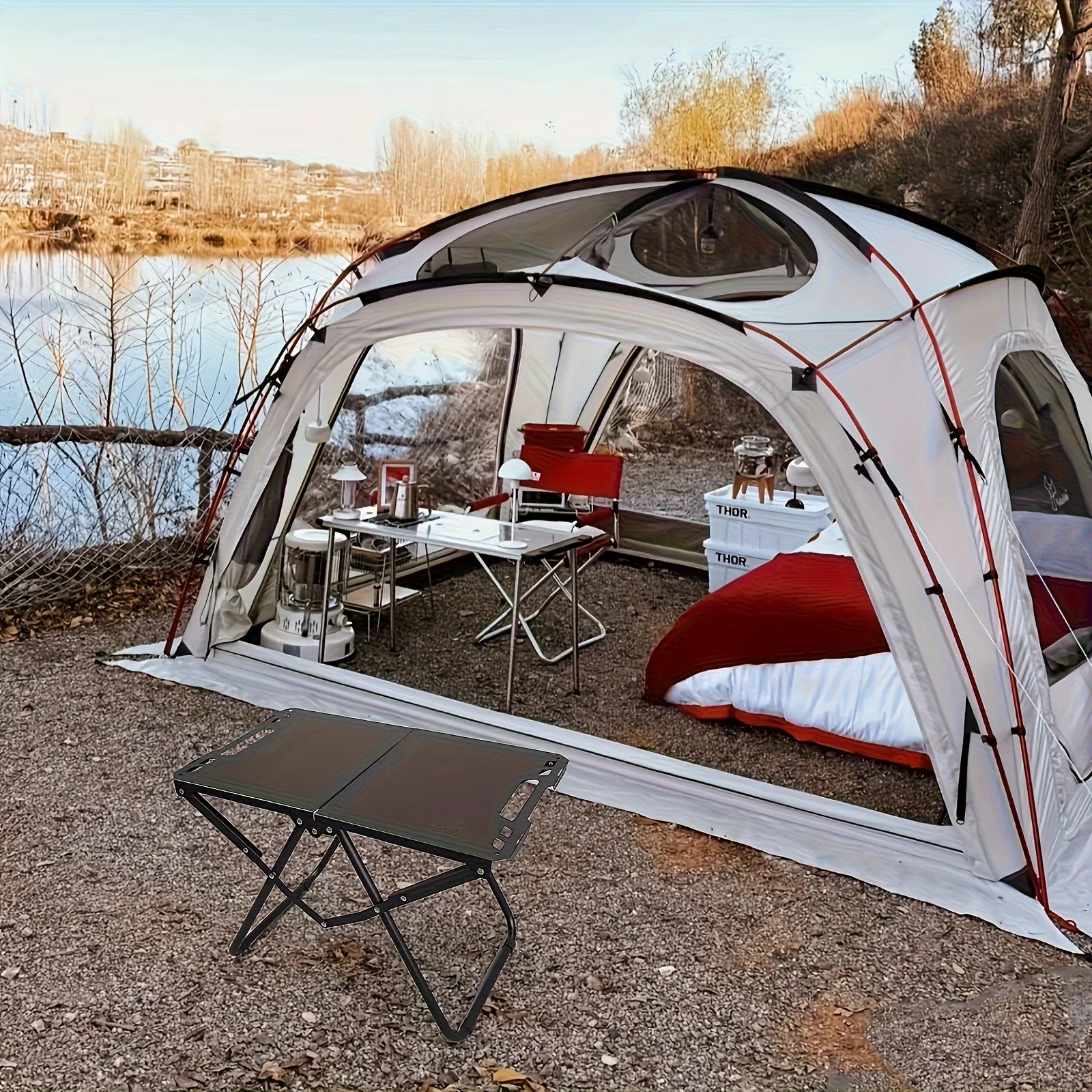 Lightweight Carbon Steel Portable Foldable Camping Table Multipurpose BBQ & Picnic Table for Outdoor Travel & Hiking