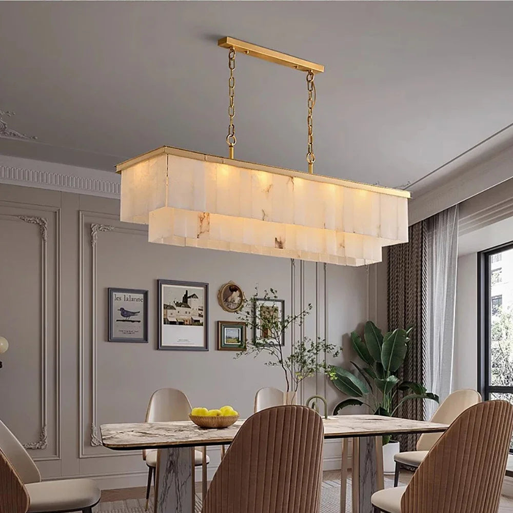 Full Copper Resin Chandelier with Luxury Marble Accents for Living Room Dining Room Bedroom Study