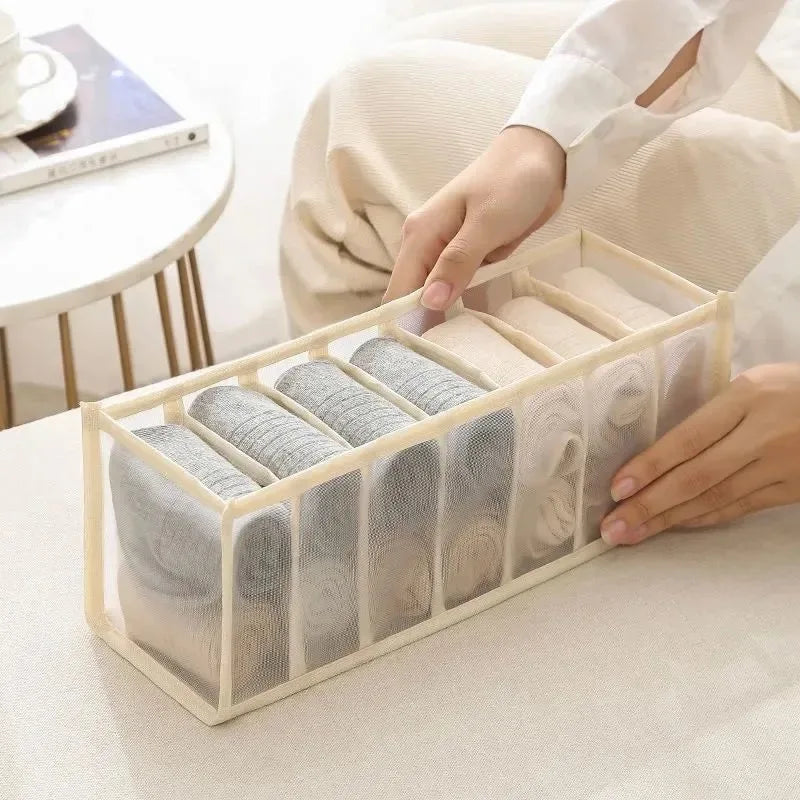 Foldable Underwear and Socks Organizer with Dividers Clothes Storage Box Breathable Mesh Bag for Wardrobe