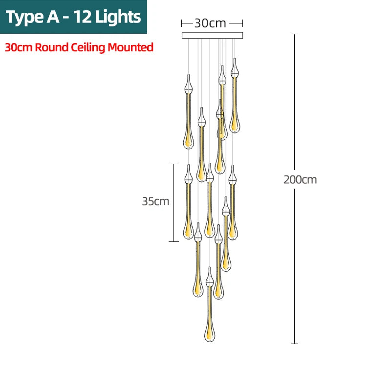 Nordic Luxury Crystal Water Drop LED Chandelier for Bedroom, Bedside & Bar