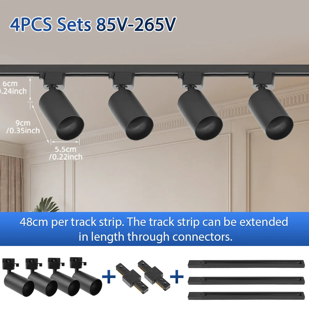 GU10 LED Track Light Full Set, Ceiling Spotlight for Kitchen Living Room & Store Decor