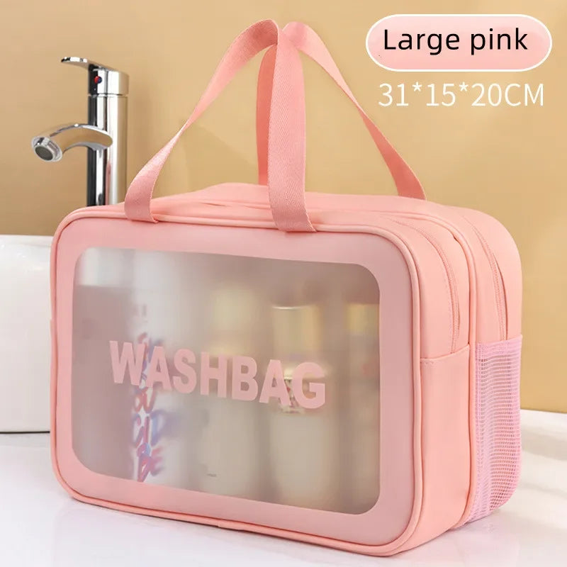 Dry-Wet Separation Transparent PU Makeup Bag, Portable Cosmetic Storage & Washing Bag for Travel Fitness Swimming