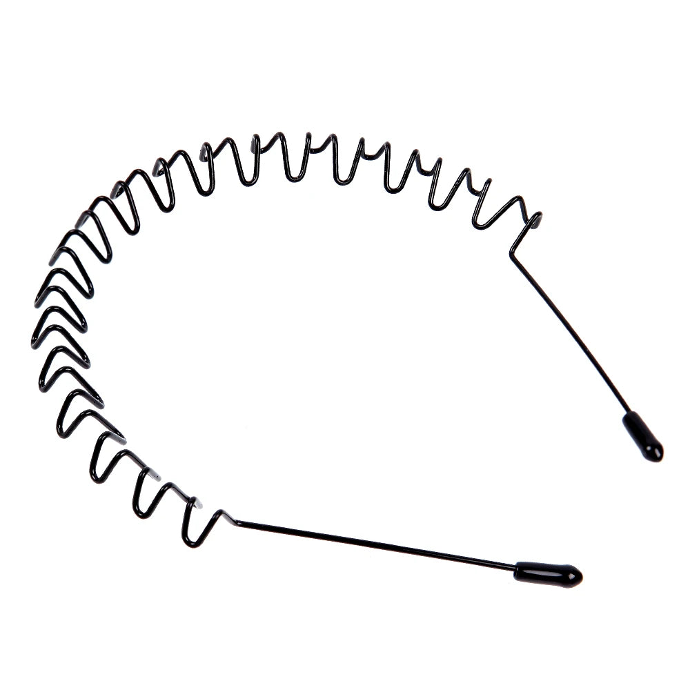 Unisex Black Metal Wavy Headband - Invisible Non-Slip Sports Hairband and Bangs Holder Hair Accessory