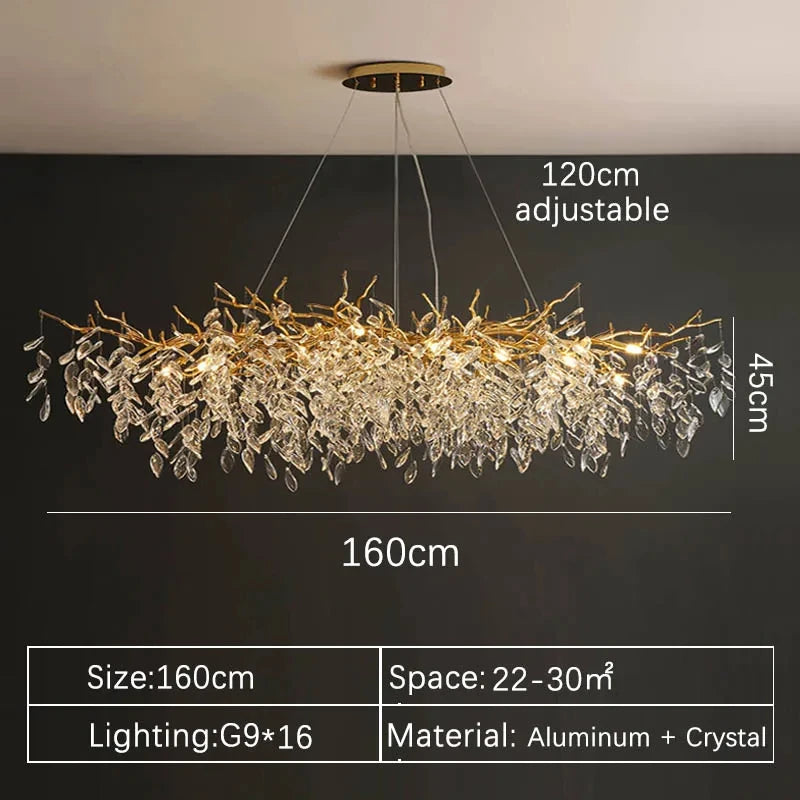 Luxury Gold Crystal LED Chandelier Lustre Ceiling Pendant Lamp for Living Dining Room Bedroom Villa Fixture
