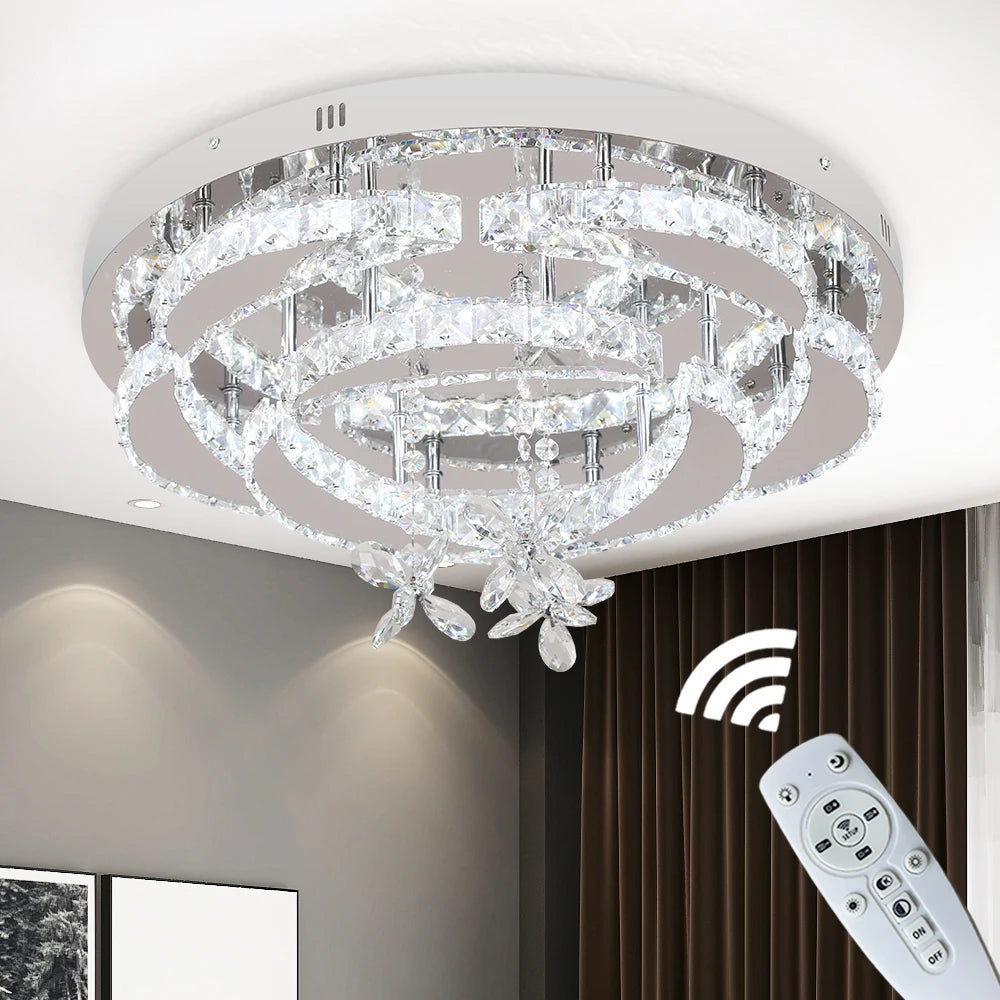 Modern K9 Crystal LED Chandelier Ceiling Lamp RC Dimmable Pendant Light for Living & Dining Room Home Fixture Luminaire