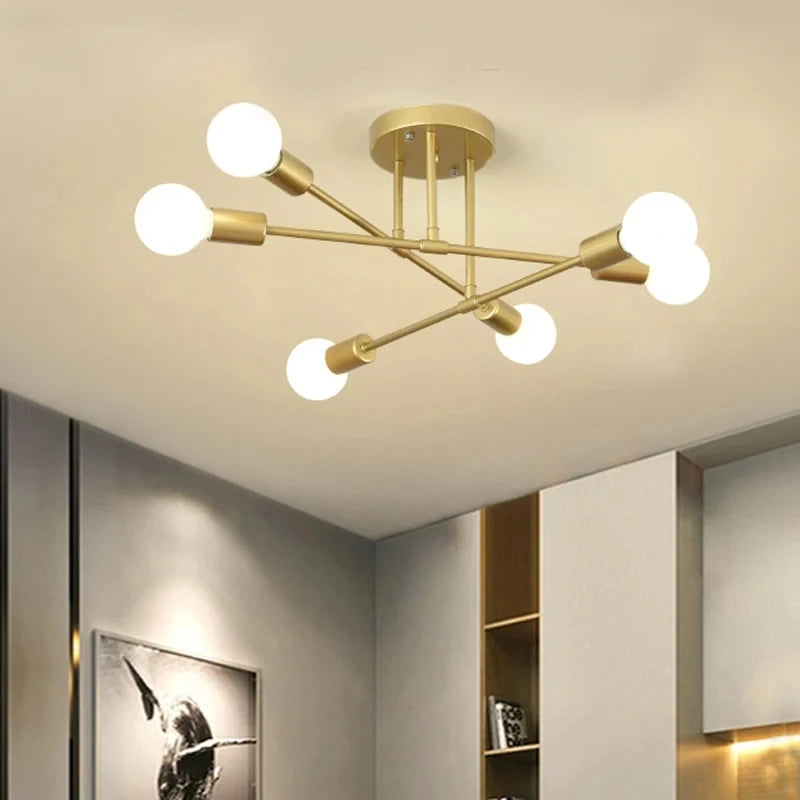 Nordic Minimalist LED Pendant Ceiling Chandelier in Black & Gold for Bedrooms & Living Rooms