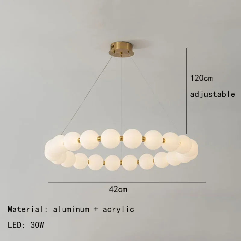 Nordic Modern Luxury LED Chandelier - Cream Pearl Circle Pendant Light for Living Room, Dining & Bar