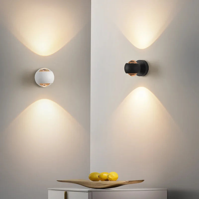 Modern Nordic Rotatable LED Up-Down Wall Sconce - Frosted Metal & Acrylic Lens Bedroom Lamp