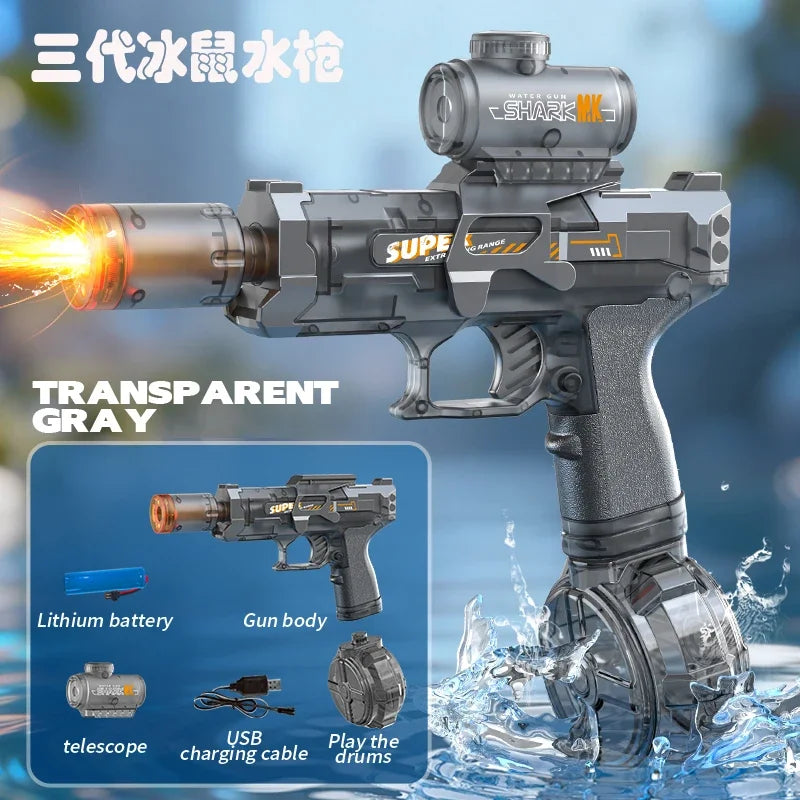 Electric Water Gun Toy with Simulated Firing and Recoil - Automatic Sensor Lights Water Pistol for Kids Summer Beach Play