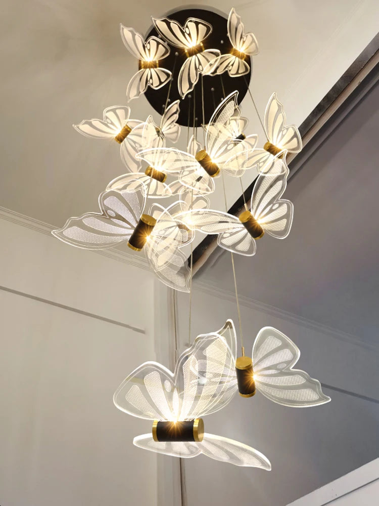 Modern Bird Chandelier Spiral Staircase Long Pendant Light for Living Room Villa Attic Dining Room