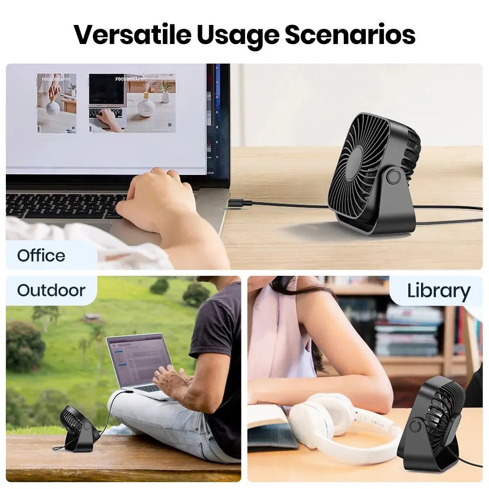 TOPK 4-Inch USB Mini Portable Fan for Camping - 3-Speed Quiet Desk Table Personal Fan with 360° Adjustment for Home