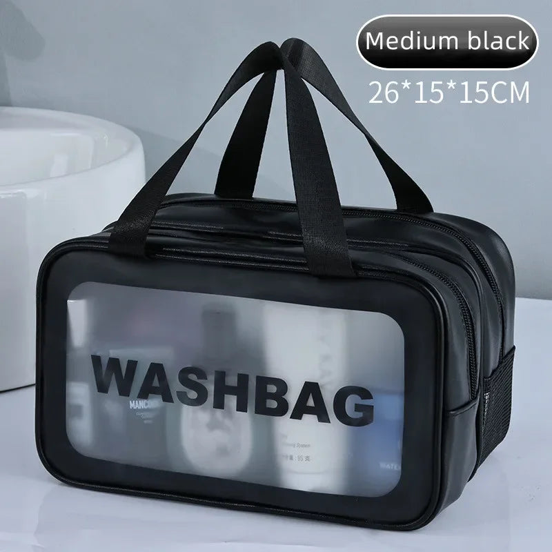 Dry-Wet Separation Transparent PU Makeup Bag, Portable Cosmetic Storage & Washing Bag for Travel Fitness Swimming