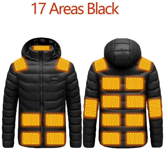 Men's Heated USB Jacket Winter Outdoor Electric Heating Warm Sports Thermal Coat Clothing Heatable Parka