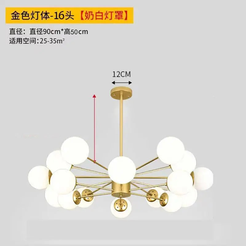 Modern Luxury Nordic Glass LED Chandelier for Living Room, Dining Room, Bedroom & Kitchen