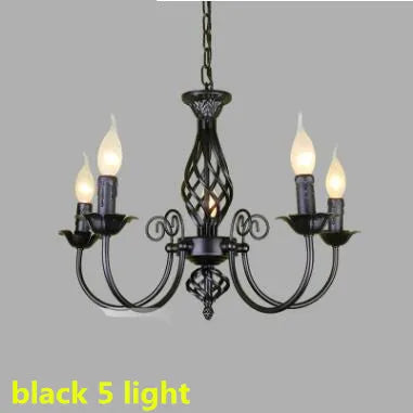 European Style Black Iron Chandelier, E14 Bulb LED Lamp, Indoor Restaurant Aisle Ceiling Lustre Lighting