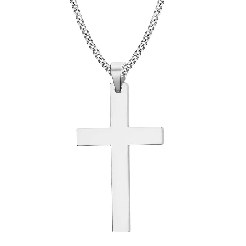 Stainless Steel Cross Pendant Necklace with Link Chain, Punk Hip Hop Jewelry Gift for Men & Women