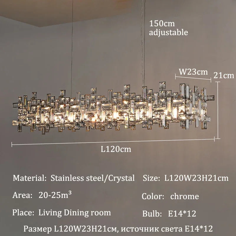 Luxury Chrome LED Crystal Chandelier for Home Villa Living & Dining Room Ceiling Pendant Lighting Fixture