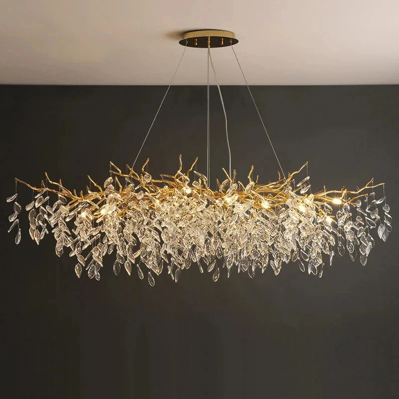 Luxury Gold Crystal LED Chandelier Lustre Ceiling Pendant Lamp for Living Dining Room Bedroom Villa Fixture