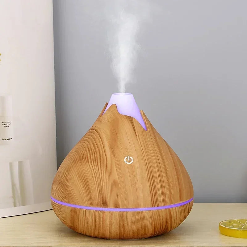 Aromatherapy Essential Oil Diffuser Wood Grain Remote Control Ultrasonic Air Humidifier with 7 Color LED Light